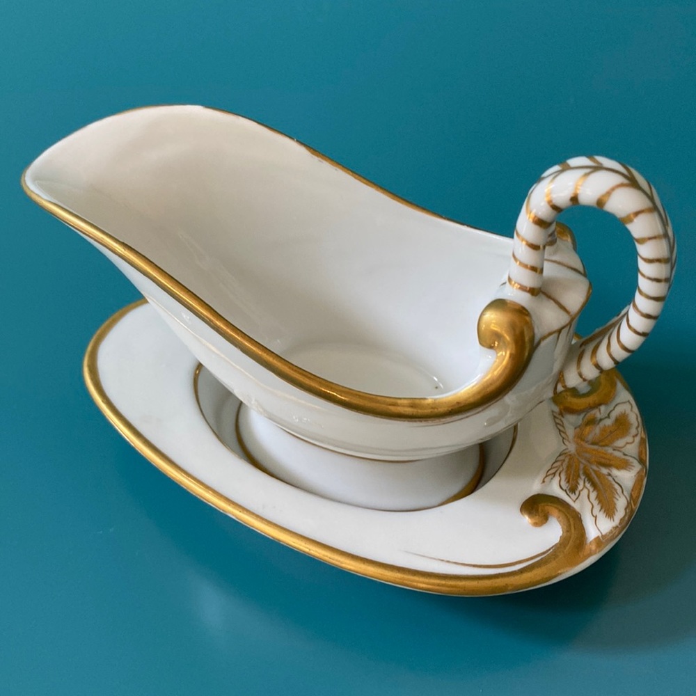 Vintage Gold Leaf: Petite Gravy Boat and Saucer by Sadek/Japan